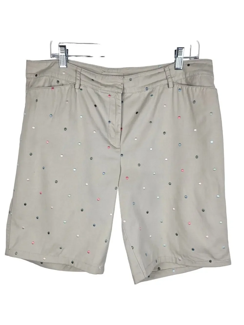 Talbots Beige Embroidered Colored Dots Women's Summer Shorts 14